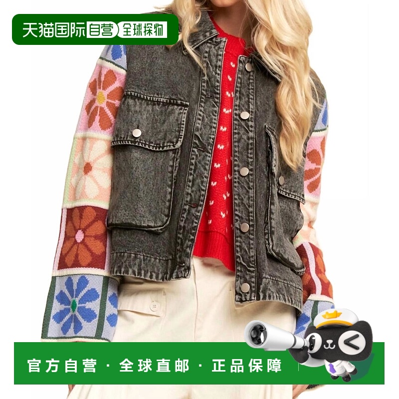 自营davi & daniPatch Design Knit Sleeve Button Front Denim J