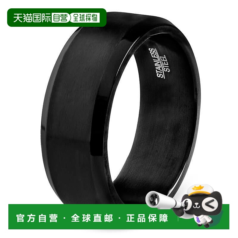 自营 Crucible Los Angeles 男士不锈钢拉丝和抛光戒指 黑色 美国