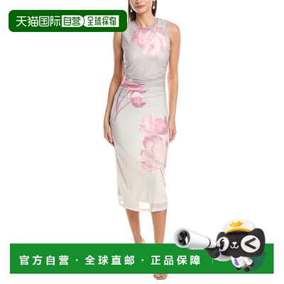 自营Anne Klein Sleeveless Ruched Printed Mesh Midi Dress - w