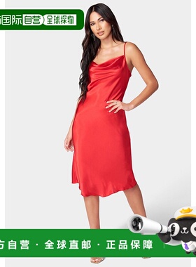 自营Bebe Women's Satin Midi Slip Dress - red 美国奥莱直发