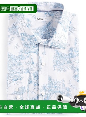 自营 Bar Iii Amalfi Scenic衬衫男式白蓝色印花修身UPS748-白色