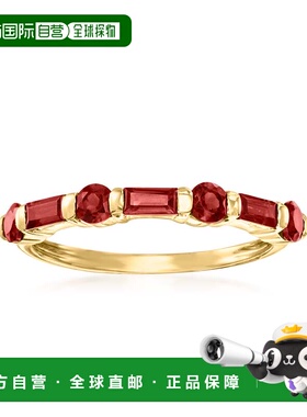 自营 14 克拉黄金 Ross-Simons 长方形和圆形石榴石戒指 红色 美