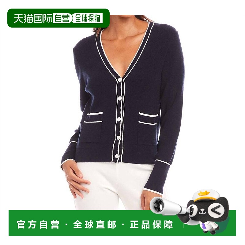 自营karen kaneContrast Trim Cardigan Sweater In Navy With Of