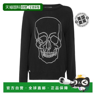 philipp plein带水晶的羊绒套头衫圆领长袖 - 黑色 【美国奥莱】