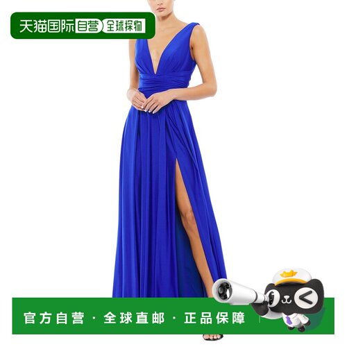 自营Mac Duggal V-Neck Gown - blue 美国奥莱直发