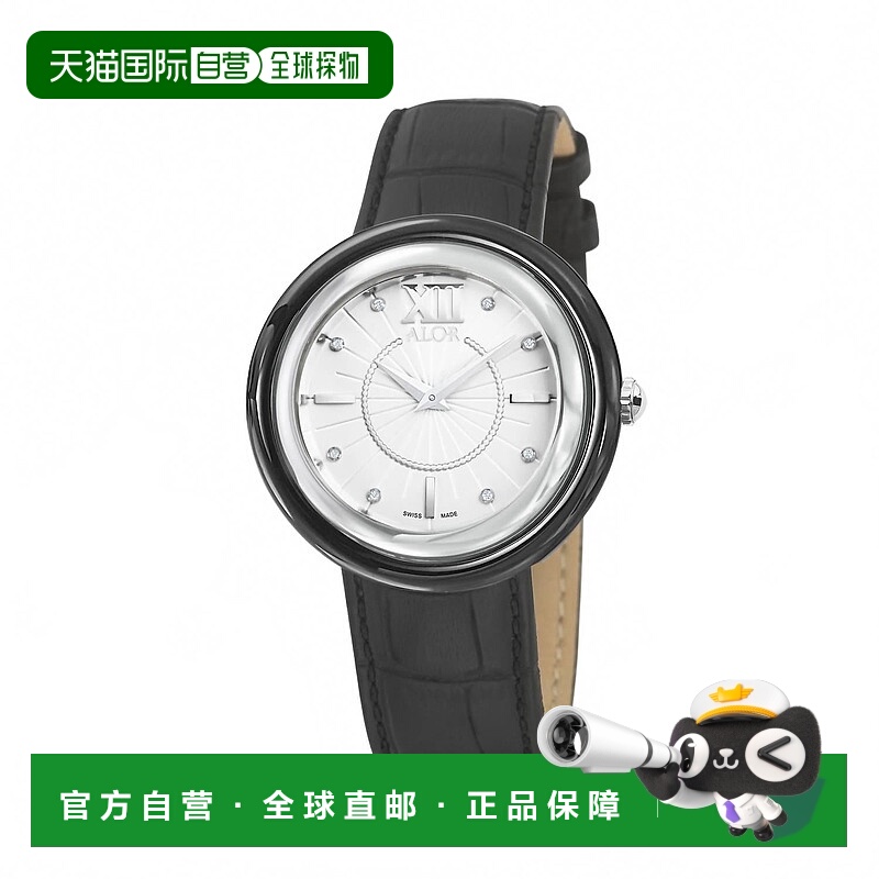自营 alor0.04 Cts Leather Strap Diamond Watch In Black - bla