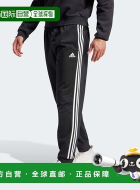 自营adidas Essentials男式热身锥形3条纹运动裤-黑色/白色 美国