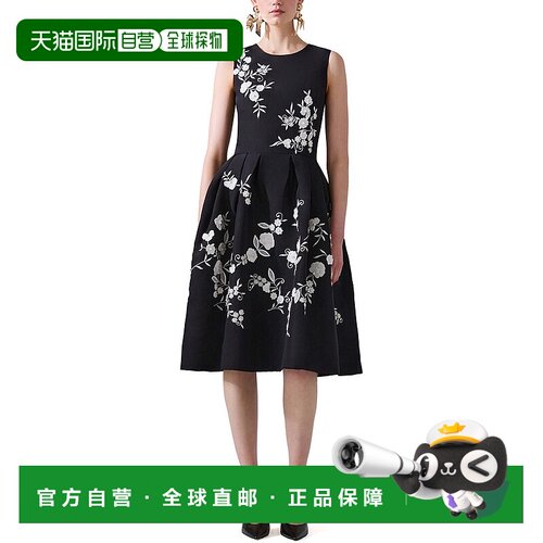 自营Carolina Herrera丝绸圆领连衣裙-黑色 美国奥莱直发