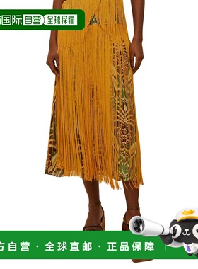 自营FARM Rio Pineapple Tapestry Fringe Midi Skirt - multi 美