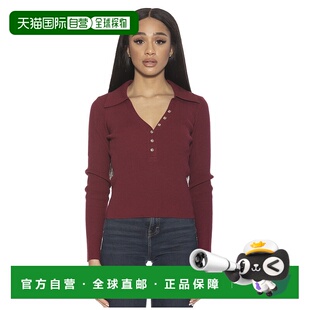 自营 alexia admorRibbed Polo Top burgundy 美国奥莱直发通勤