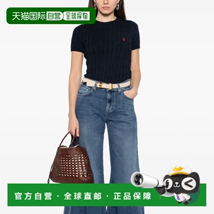 香港直邮拉夫劳伦 修身版圆领绞花棉质短袖 针织衫毛衣 女款 深蓝