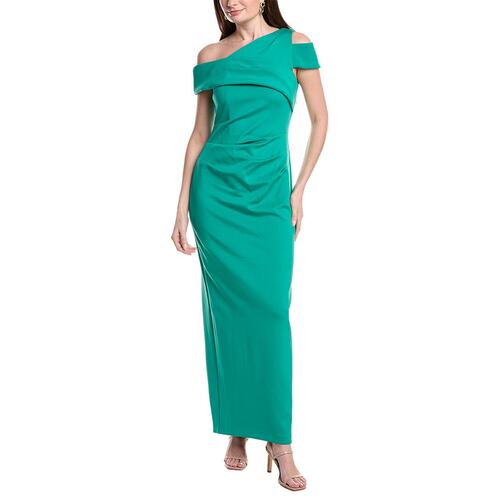 自营Adrianna Papell Asymmetrical Drape Slim Column Gown - gr
