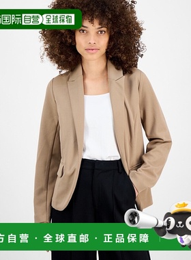 自营 Bar III女式运动夹克PS娇小温暖姜黄色弹性翻领前襟开襟FTS3