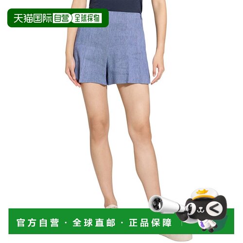 自营theory理色亚麻-混纺干净短-蓝色 美国奥莱直发短裤
