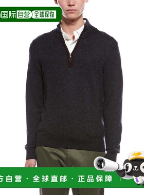 自营Bruno Magli Plaited 1/4-Zip Merino Wool Mock Neck Sweate