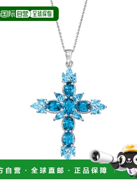 自营 Ross-Simons 925 纯银伦敦和瑞士蓝色托帕石十字架吊坠项链