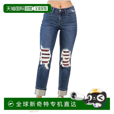 自营judy blueBuffalo Plaid Destroyed Knee Boyfriend Jeans In