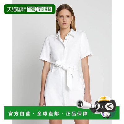自营 7 for all mankind7全人类牛仔光泽衬衫连衣裙女式白色腰带J