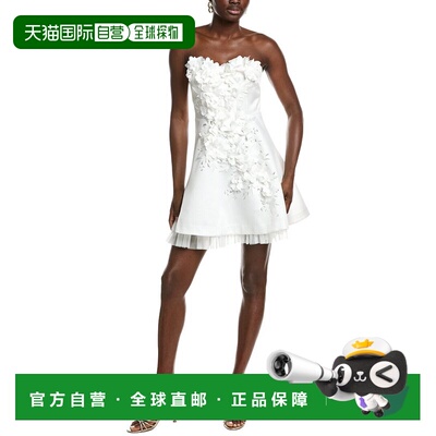 自营Badgley Mischka迷你a字花朵鸡尾酒礼服-白色 美国奥莱直发