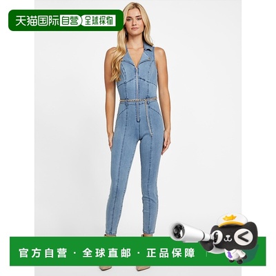 自营guessEco Beckly Denim Moto Jumpsuit - medium wash 美国奥