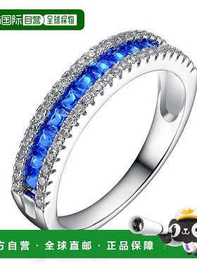 自营 geneviveGa 纯银镀铑蓝宝石方晶锆石戒指 - 蓝色 美国奥莱直