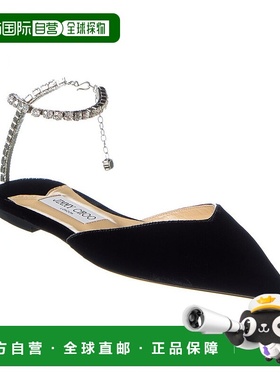 自营 Jimmy Choo Saeda 天鹅绒平底鞋 - 黑色 美国奥莱直发单鞋