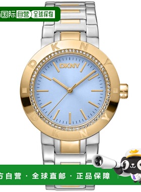 自营DKNY EVENING Eastside Logo浅蓝色女式手表-双色金银 美国奥