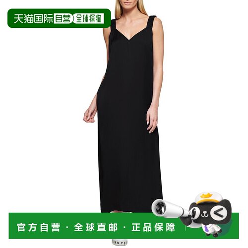 自营DKNY Ruched Strap Maxi连衣裙-黑色 美国奥莱直发长裙