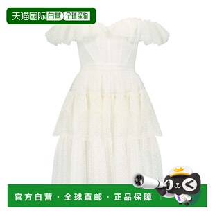 自营BCBGMAXAZRIA迷你连衣裙女士白色分层荷叶边下摆露肩ERK1425-