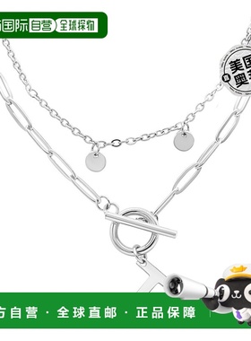 adornia抗锈镀银五彩纸屑和回形针分层字母开关项链 - silver-t