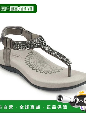 自营Aetrex Jade凉鞋女式灰色圆头可调节吊带ZOGG740-灰色 美国奥