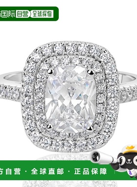 自营 Suzy Levian 纯银枕形切割白色立方氧化锆双光环新娘戒指 -