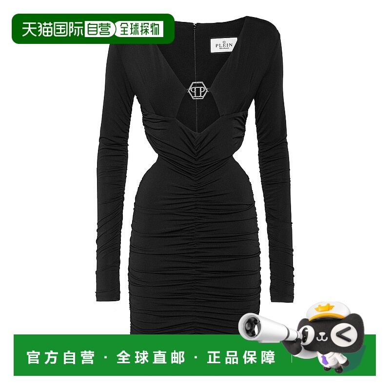 自营philipp plein卷曲迷你连衣裙LS-黑色 美国奥莱直发