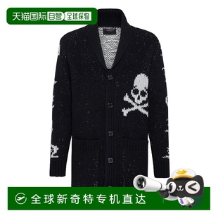 and 美國(guó)奧 長(zhǎng)款 philipp Skull 黑色 plein開(kāi)襟羊毛衫 Plein