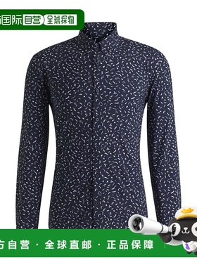 自营 bossSlim-fit shirt in printed performance-stretch fabri