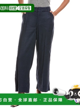 自营NYDJ Linen-Blend Oxford Navy Petite Mona Wide Leg Trouse