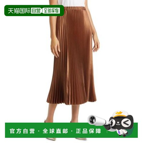 自营Women's Anne Klein Midi Skirt Brown Shimmer Pleated Pull