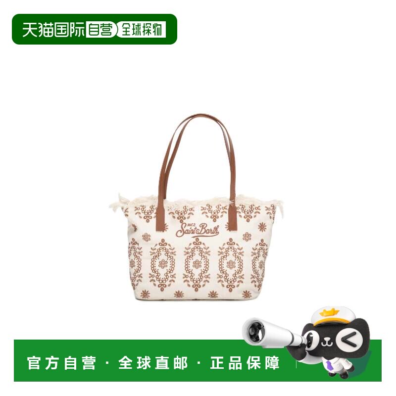 自营mc2 saint barth长方形手提包，刺绣和皮革手柄-中性色 美国