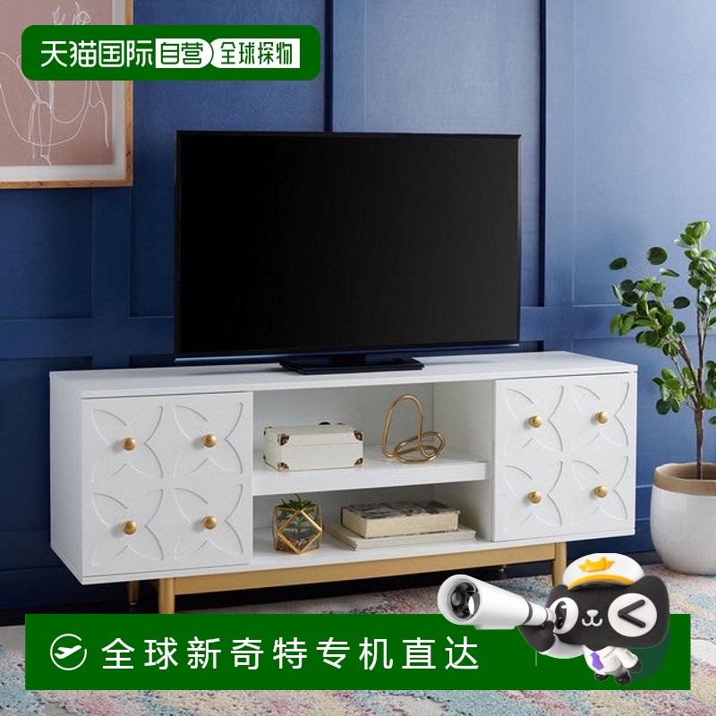 自营safaviehOttoline 3 Shelf Patterned Media Stand - 白色/金