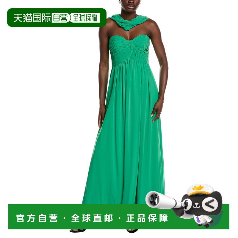 自营Badgley Mischka围巾露肩礼服-绿色 美国奥莱直发连衣裙吊带