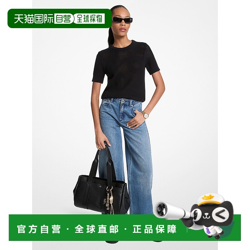 自营michael kors棉和羊绒网眼短袖毛衣-黑色 美国奥莱直发