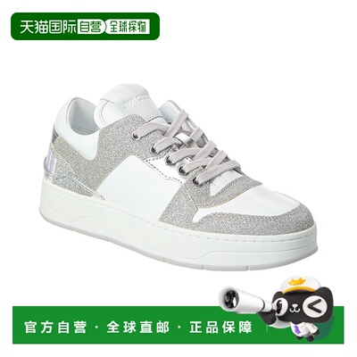 自营 Jimmy Choo Florent/F 皮革和闪光运动鞋 - 银色 美国奥莱直