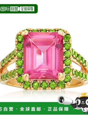 自营 Ross-Simons 18 克拉金粉红色托帕石和绿色铬透辉石戒指 粉