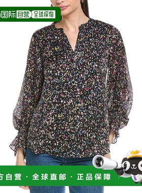 自营Vince Camuto Split Neck Blouse - black 美国奥莱直发