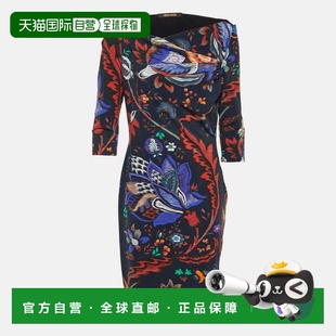 自营Roberto Cavalli Midnight Blue Printed Jersey Knee Length