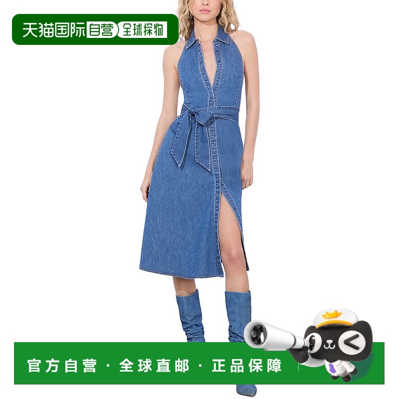 自营alice + oliviaalice+olivia Chassidy Halter Midi连衣裙-蓝