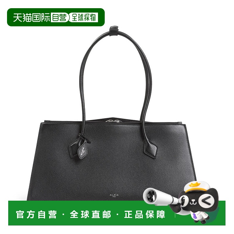 自营alaiaStructured Black Shoulder Bag In Grained Leather -