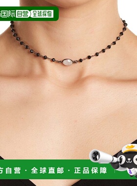 自营Adornia 3 毫米黑色尖晶石项圈项链月长石 .925 纯银 - 黑色
