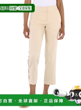 自营 Burberry Addison羊毛丝绸亚麻条纹细节定制长裤-芝麻色 美