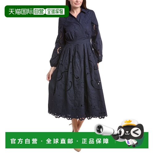自营Elie Tahari Scallop Wrap Midi Dress - navy 美国奥莱直发